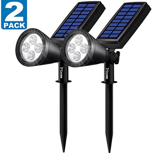 Solar LED Spotlight, Costech 2-in-1 Waterproof Adjustable 4 LED Wall light Landscape Solar Lights with Automatic On/Off Sensor for Driveway, Yard, Lawn, Pathway, Garden (2 Pack)