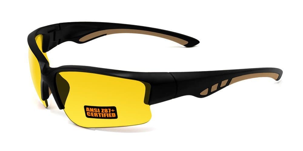 2017 Maxx Sunglasses SS3 Black/Tan Half Frame with Ansi Z87+ Yellow Lens