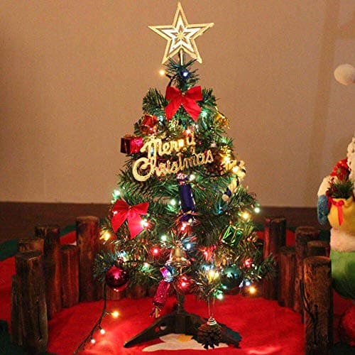 24"/60cm Tabletop Xmas Tree, Artificial Mini Christmas Pine Tree with LED String Lights & Ornaments (Xmas Tree)