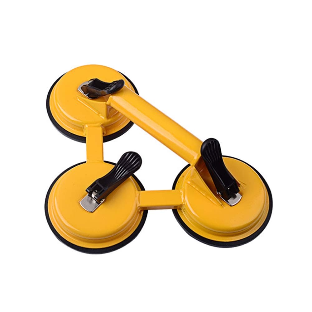 Triple Suction Cup Dent Puller,Heavy Duty 3 Plates Suction Cup Vacuum Sucker,Aluminum Handle Lifter for Tiles,Glass,Granite,155Kg Suction Power(Yellow)
