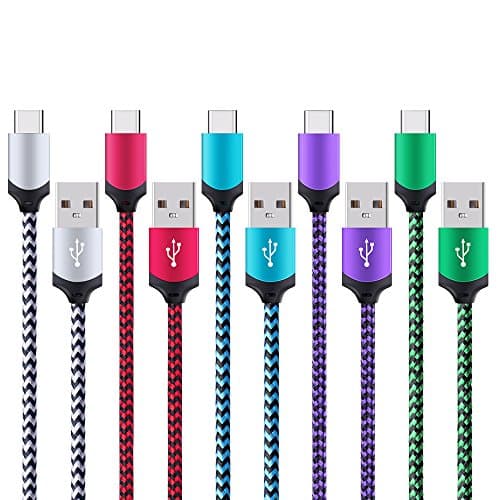 USB Type C Cable, HUHUTA USB C Cable 5 Pack 6ft Nylon Braided Fast Charger Cord for Samsung Galaxy Note 8,S8,S8 Plus, LG G6 G5 V30 V20, ZTE Axon 7, Google Pixel, Nintendo Switch, Macbook, OnePlus 5 3T