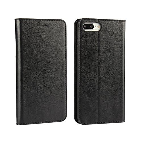 iPhone 7 iPhone 8 Plus Case, Genuine Leather iPhone 7 iPhone 8 Plus Wallet Case Book Design with Flip Cover and Stand [Credit Card Slot] Magnetic Closure Case for iPhone 7 iPhone 8 Plus - Black