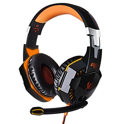 Gaming Headset PC with Mic Over-ear Headphone Cool LED Light 50mm HIFI Audio Noise Cancelling Microphone Use for Computer Laptop etc (Black&amp;orange)
