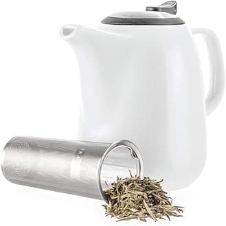 Tealyra - Daze Ceramic Large Teapot White - 1400ml (6-7 Cups) - with Stainless Steel Lid Extra-Fine Infuser for Loose Leaf Tea