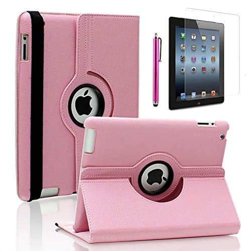 iPad Mini 4 Case, Zeox 360 Degree Rotating Case PU Leather Stand Smart Protective Cover With Wake Up/Sleep For Apple iPad Mini 4 (2015 Release) with Screen Protector and Pen, Pink