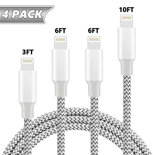 Cinati iPhone Charger, Lightning Cable 4Pack [ 3FT 6FT 6FT 10FT ] Nylon Braided Lightning to USB Charger Cable for iPhone X/iPhone 8/8 Plus/7/7 Plus/6s/6s Plus/6/6 Plus/5/5S/5C/SE/iPad/iPod Nano
