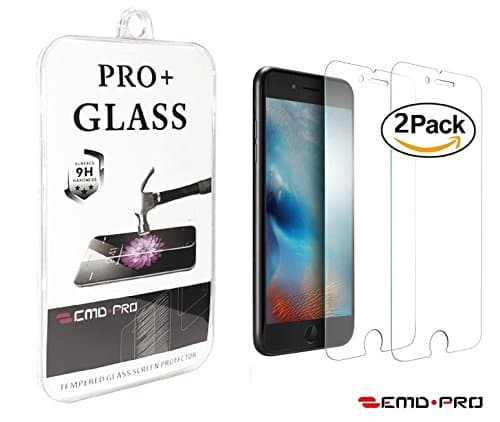 iPhone 8 7 6s 6 Screen Protector Premium Tempered Glass {2 Pack} (4.7" inch) Crystal Hardness 2.5D Anti Scratch Guard Bubble Free Anti Fingerprint Clear Model EMDPro 9H Pro+