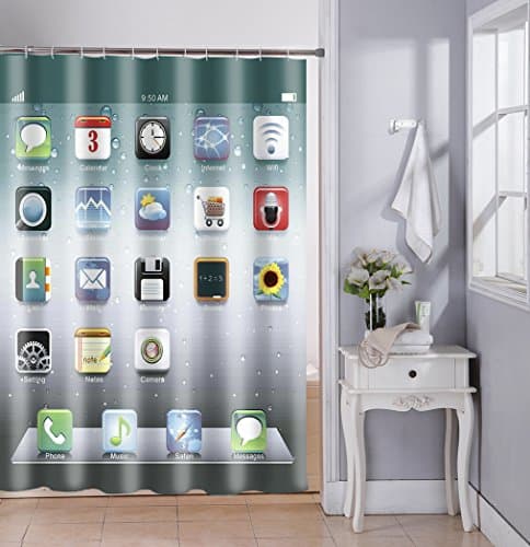 IPhone Screen Fabric Shower Curtain With Hooks Mildew Resistant Bath Curtain Waterproof/Water-Repellent &amp; Antibacterial, 72x72 INCH,Blue Navy