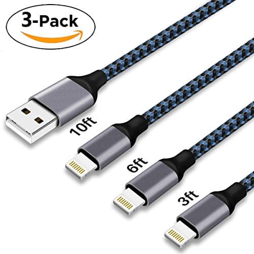 SIDAWOO Cable Iphone 3PACK 3FT/6FT/10FT Nylon Braided 8 Pin Charging USB to Lightning Charger
