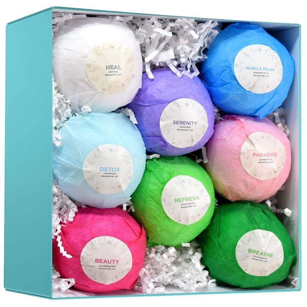8 Bath Bomb Gift Set - Huge All Natural Assorted Essential Oil Bath Bombs - Infused with Essential Oils, Jojoba Oil, and Olive Oil for deep Moisturizing - Great Gift