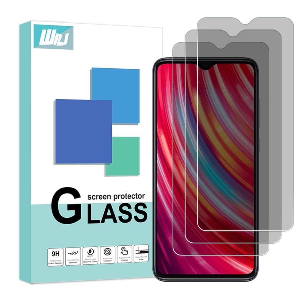 [3 Pack] WRJ Privacy Compatible Screen Protector for Xiaomi Redmi Note 8 Pro, 9H Hardness Tempered Glass,Lifetime Replacement Warranty
