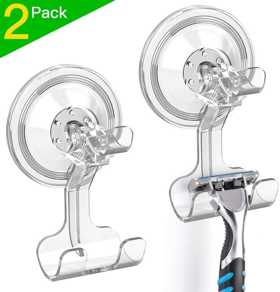 Ulinek Hooks, 2 Pack Double Suction Cups Removable Plastic Kitchen Bathroom Bedroom Wall Door Tile Glass Window Sucker Holder Hanger for Towel Loofah Cloth Handbag Key Razor