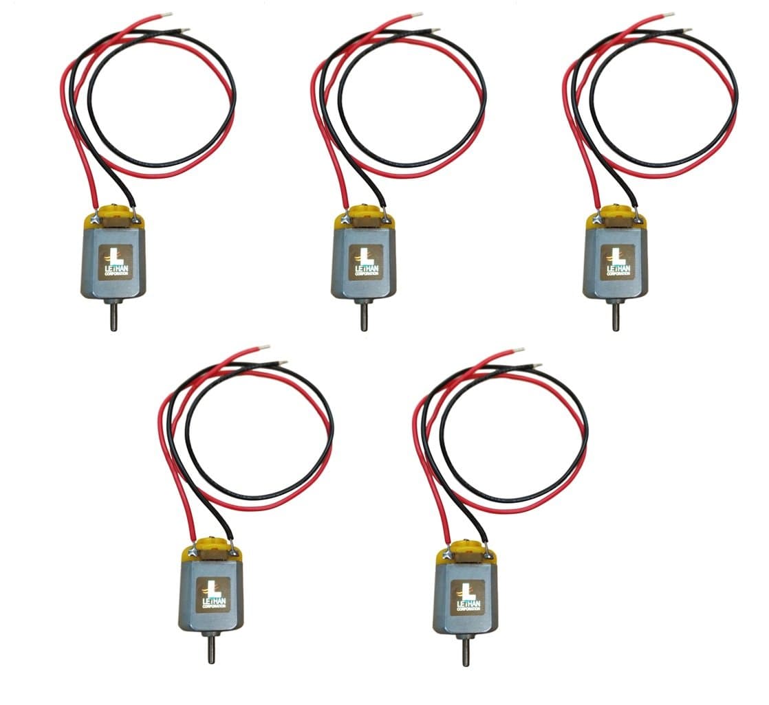 Lethan Rectangular Mini Motor 1.5-3V, 7mm Shaft Length w/ 12" Lead Wires (Pack of 5)