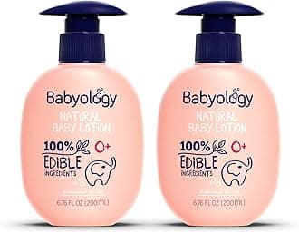 Babyology Organic Baby Lotion - 100% Edible Ingredients - 2x6.8 FL OZ - The Safest All Natural Baby Moisturizer for Newborn Dry and Sensitive Skin - Non toxic - Eczema (Pack of 2)