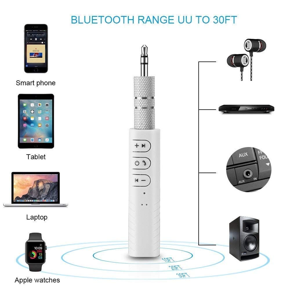Quastro BT450 Wireless Bluetooth Receiver 3.5mm Jack Stereo Bluetooth Audio Music Receiver Adapter For Speaker Car Aux Hands Free Kit Compatible With All Android, IOS And IOS Devices - Assorted Colour