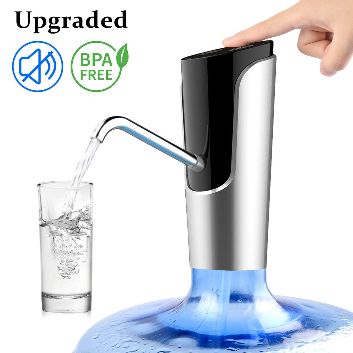 Water Bottle Pump, Low Noise USB Charging Automatic Drinking Water Pump for Universal 1-5 Gallon Bottle, Portable Wireless Water Dispenser for Home Kitchen Office Outdoor Use by Newoer