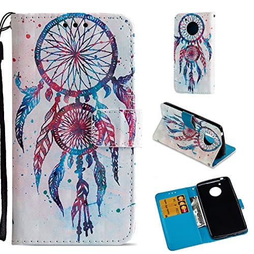 Moto E4 Case (U.S. Edition) 3D Relief PU Leather Wallet Flip Cover with Credit Card Slot and Kickstand Magnetic Folio Case for Motorola Moto E4 / Moto E (4th Generation) (Color wind bell)