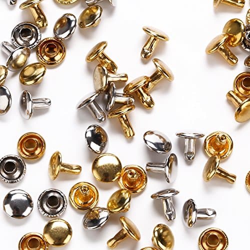 YMAISS 200 Sets Leather Rivets Double Cap Rivets for Leather Craft Repairing Decoration, 2 color Silver and Gold,Tubular