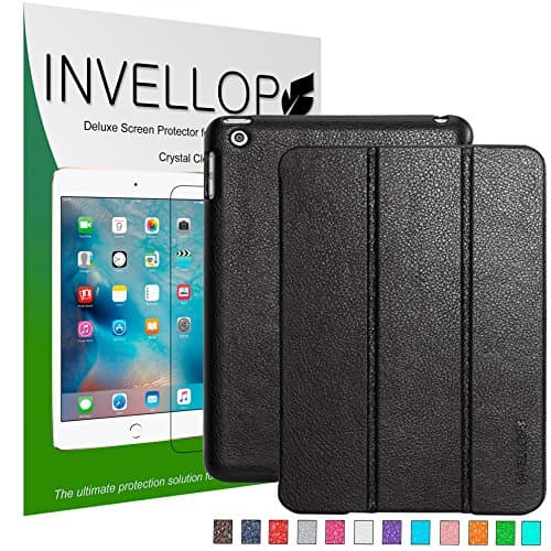 iPad mini 4 case, Black Leatherette Case with 3-pack screen protector for Apple iPad mini 4 by INVELLOP