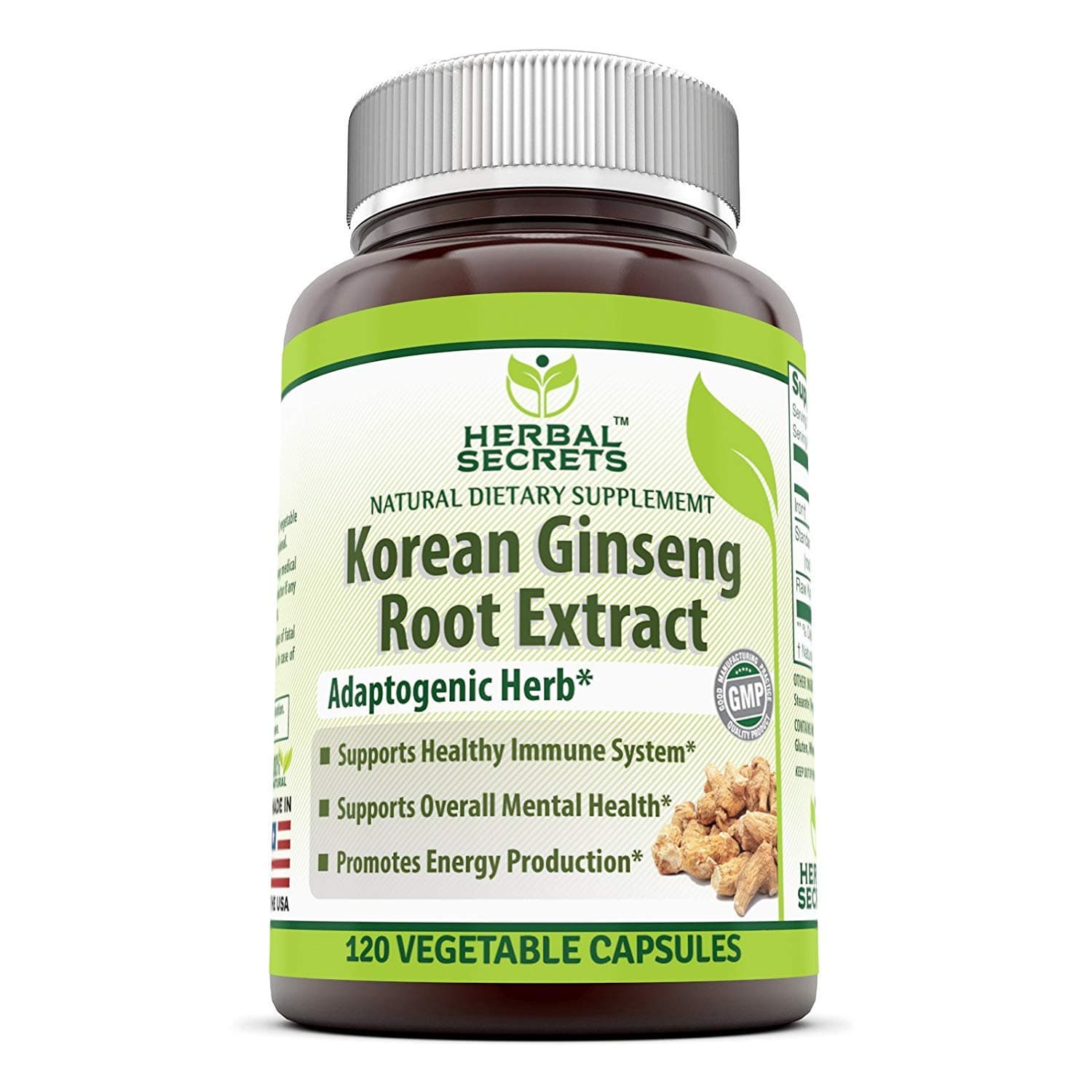 Herbal Secrets Korean Ginseng Root Extract Complex Dietary Supplement with Iron - 120 Vegetable Capsules (Non-GMO) -Supports Healthy Immune System* Supports Overall Mental Health*