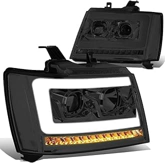 Auto Dynasty LED DRL Headlights Assembly Compatible with 2007-2014 Chevy Tahoe Suburban Avalanche, Pair of Projector Headlamps w/LED Sequential Turn Signal, Smoked Lens Clear Corner