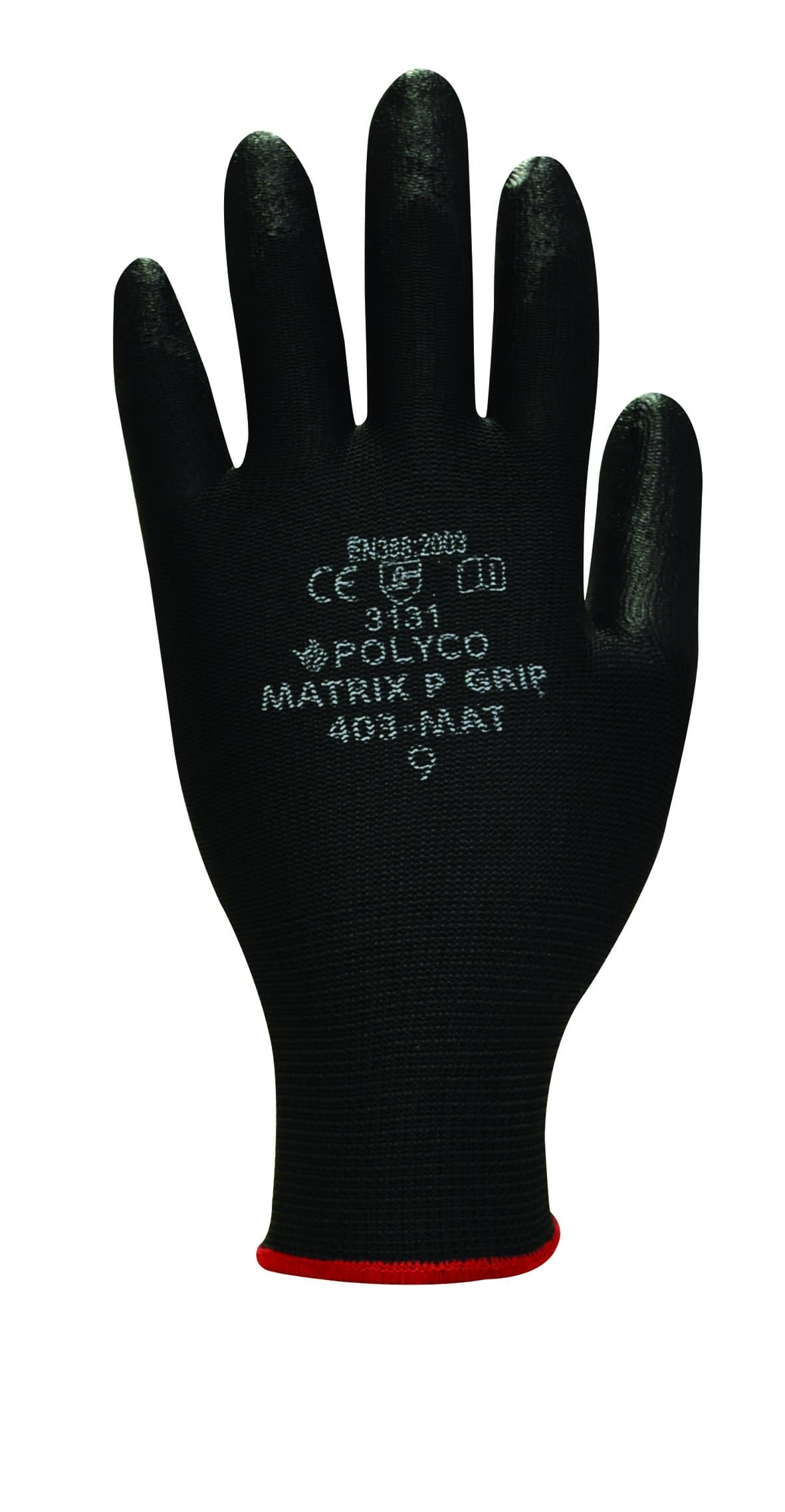 Polyco P Grip X-Small Close Fitting Glove with Hard Wearing Polyurathane Coating - Black