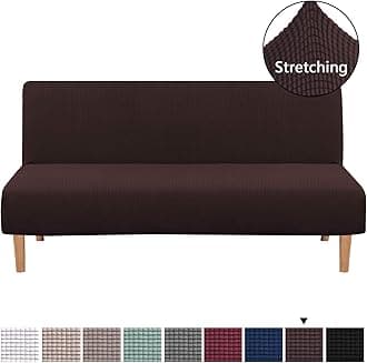 H.VERSAILTEXArmless Futon Cover Stretch Sofa Bed Slipcover Protector Elastic Feature Rich Textured High Spandex Small Checks Jacquard Fabric Futon Cover, Machine Washable, Chocolate