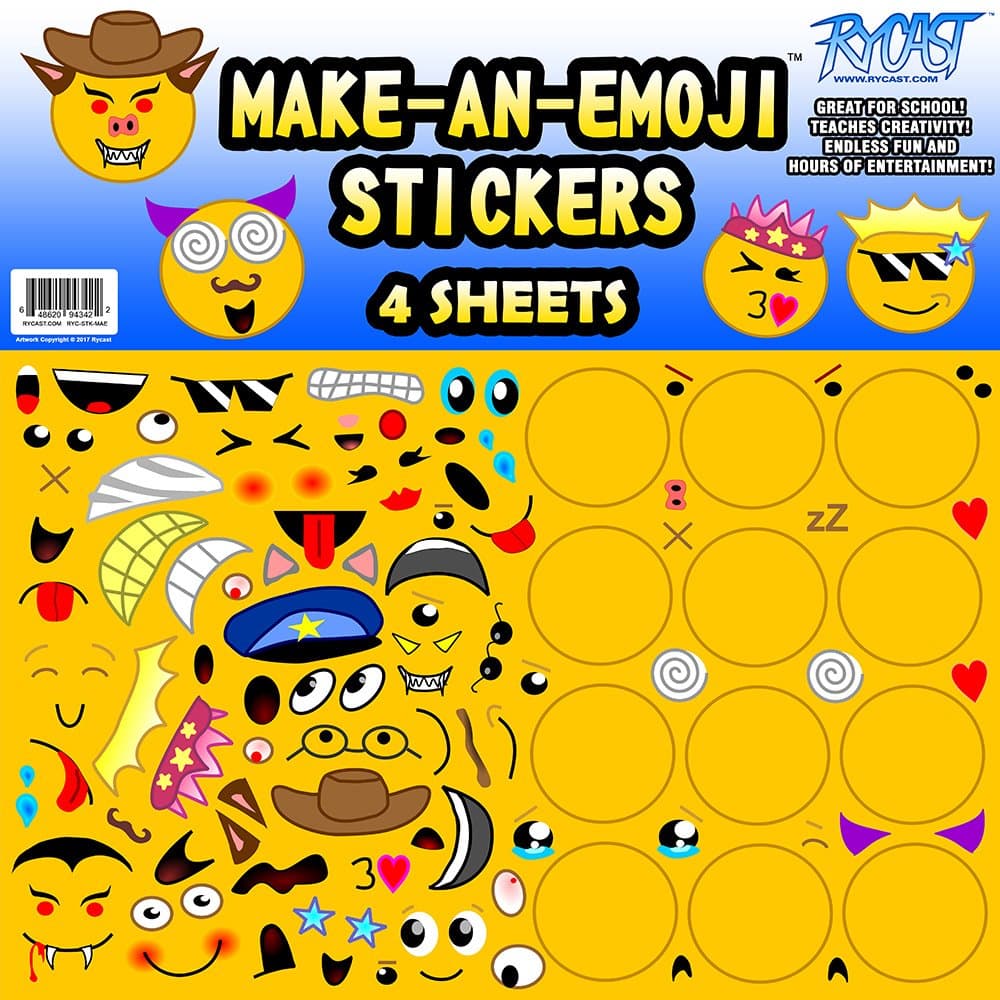 Rycast Make-an-Emoji Creative Sticker Sheet Set, Make Your Own Emoji Faces, for Children, Kids, Parents, Teachers, School, Crafts, Calendars, Planners, Scrapbooks