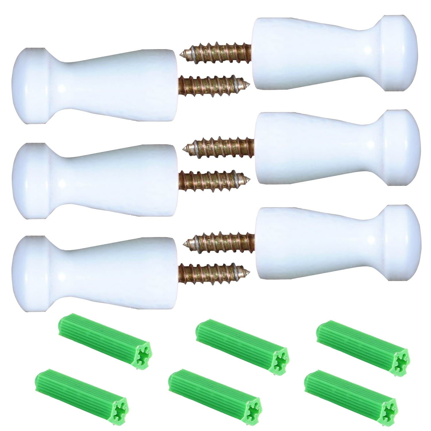6 Pieces Solid Wood Wall-Mount Robe Hook Coat Hook Towel Wall Hook Shaker Pegs with 6 Pieces Self-Drilling Screw,White