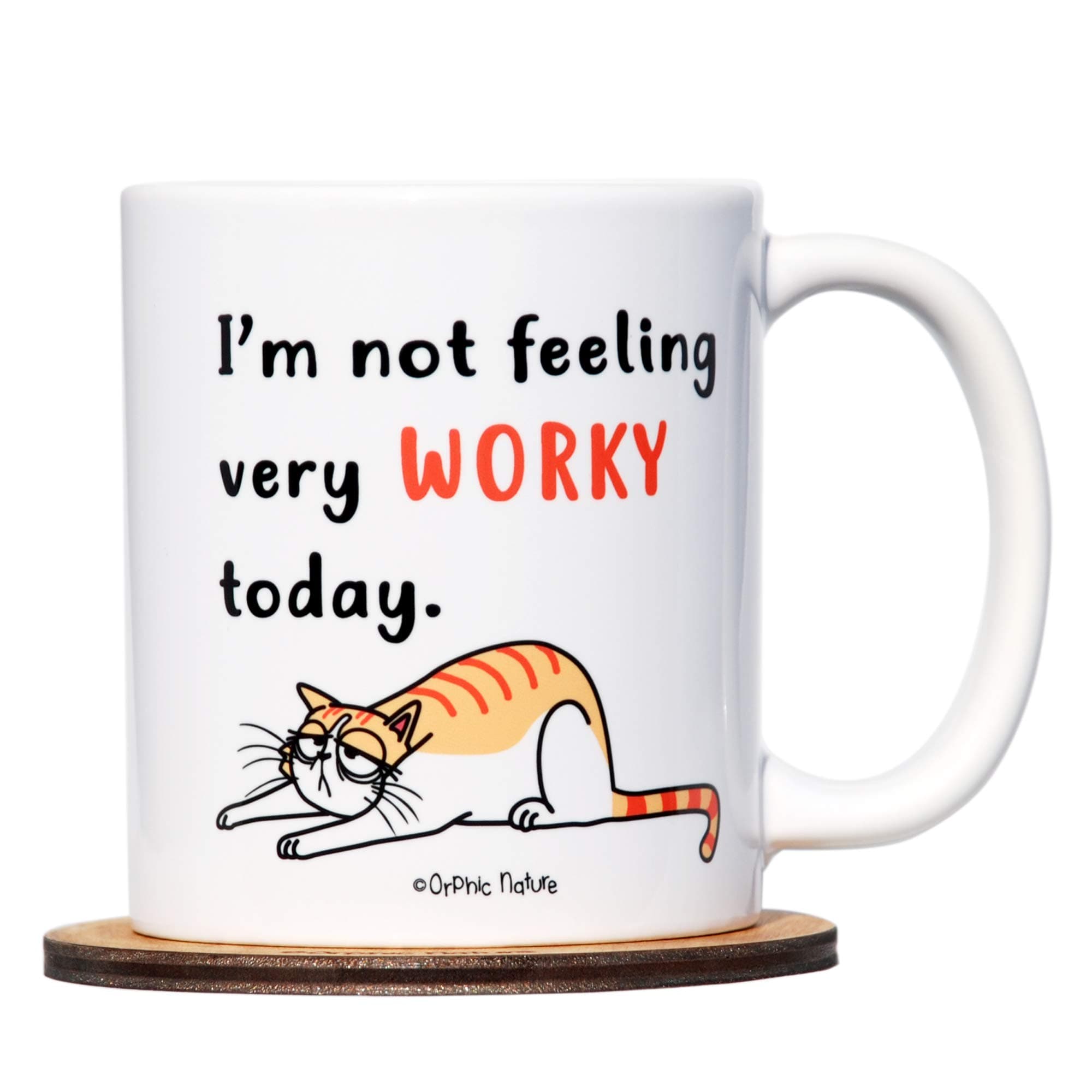 Funny Mug Bundle with Silicone Lid and Coaster Set - I'm Not Feeling Very Worky Today - 11 ounce Mug for any Pawesome and Special Occasions. Purrfect for Friends, Family, Coworkers, and Cat People.