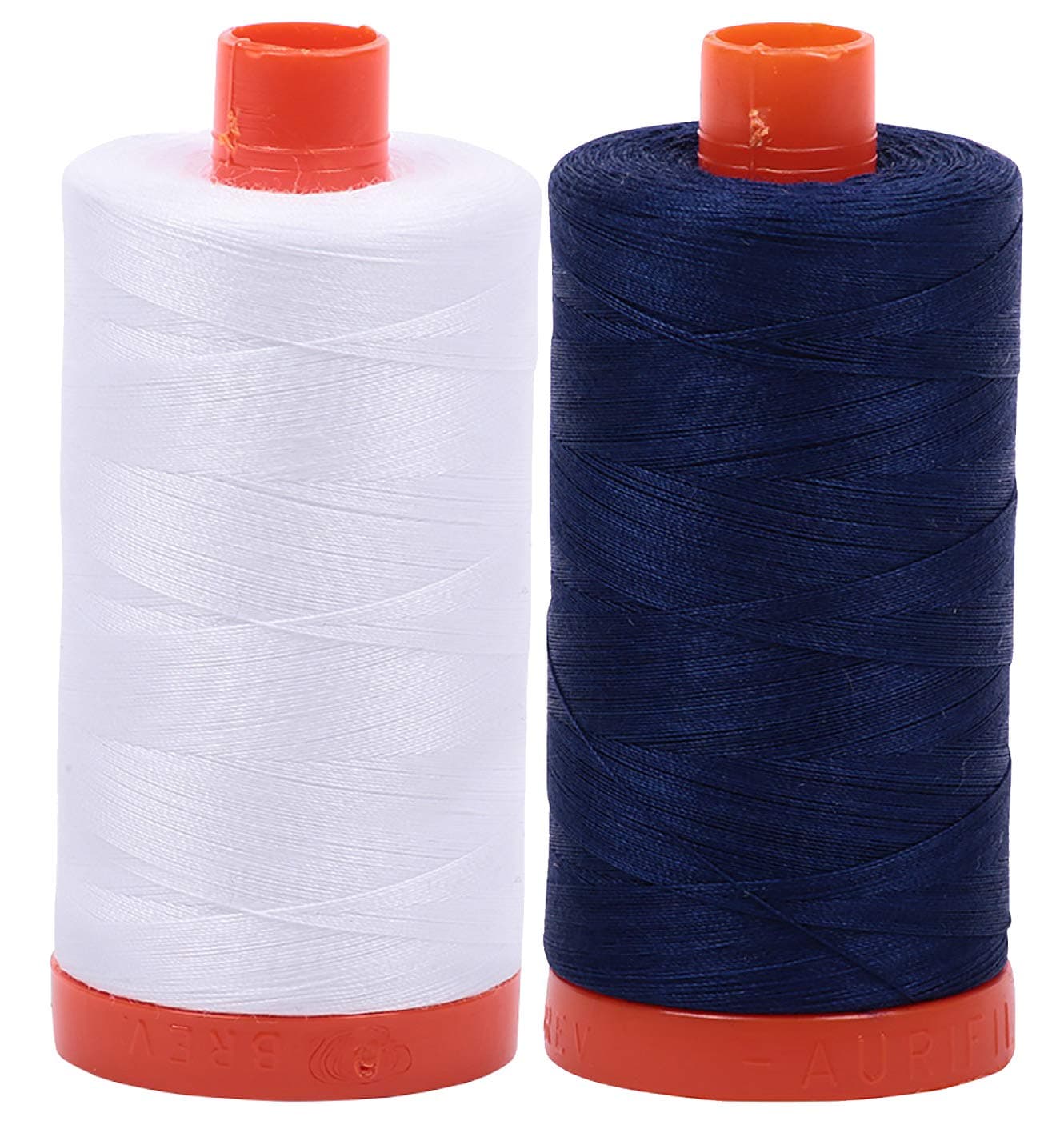 AURIFIL Cotton Mako 50wt Thread 2 Large Spools: White + Dark Navy (2024+2784)