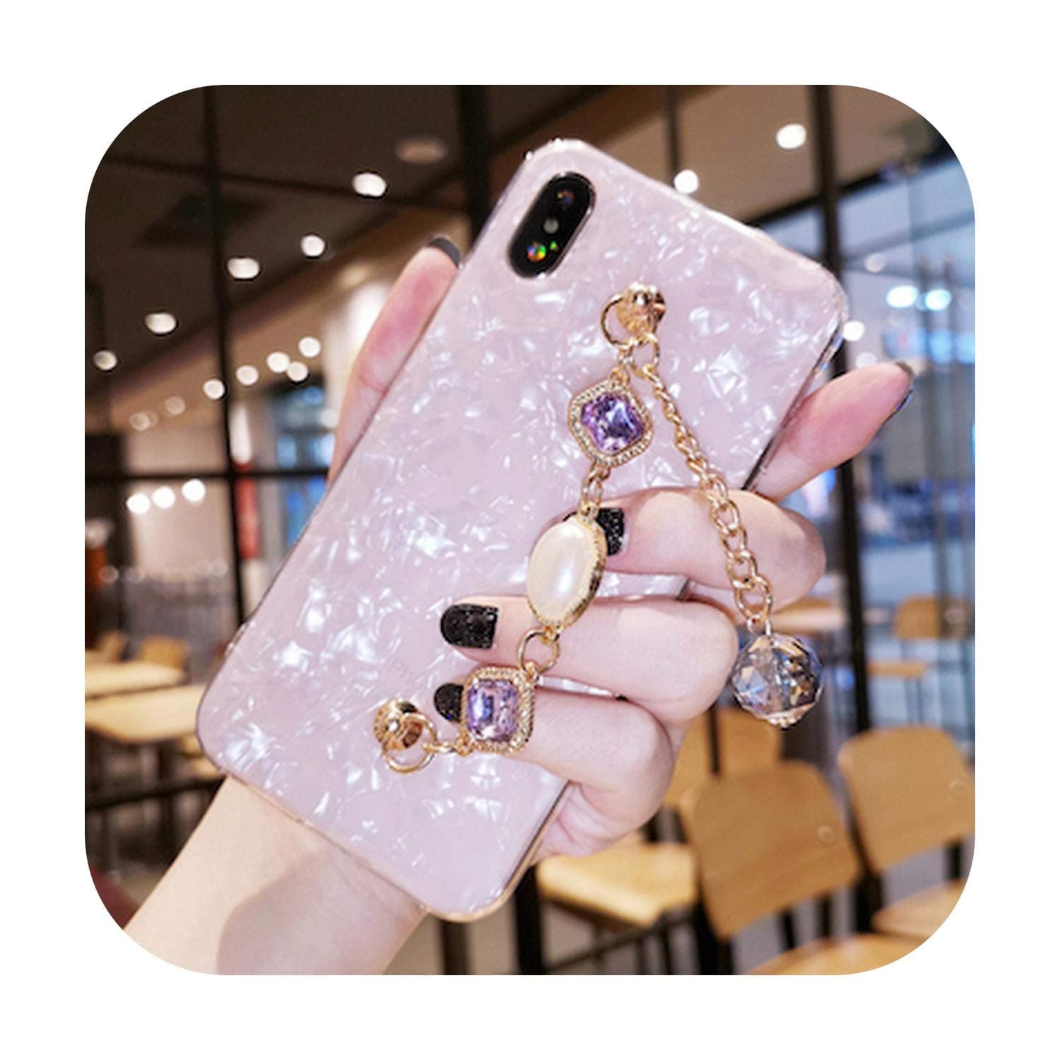 for iPhone 11 6s 7 8 X XS MAX XR for Samsung Galaxy s7 Edge s8 s9 s10 Plus Note 8 9 10 Diamond Chain Bracelet Shell Phone case -Pink-for Samsung S7