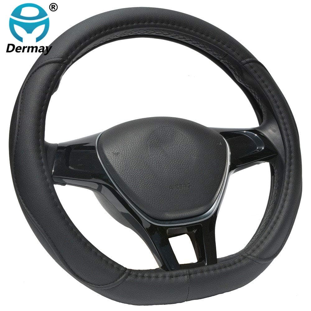 BuilLLin D Shape Microfiber Leather Steering Wheel Cover Flat Bottom (Black)