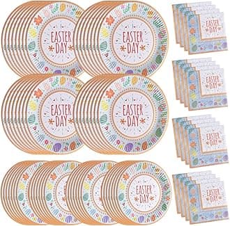 200PCS Easter Party Supplies Paper Plates and Napkins Bulk 9 inch 7 inch Dessert Round Disposable Plates Eco Friendly Party Tableware Set (for Easter)