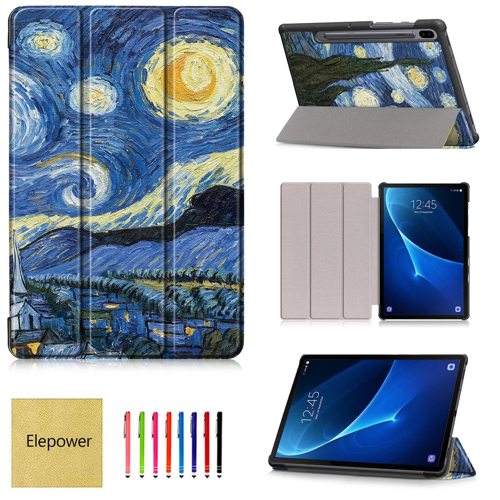 Galaxy Tab S6 10.5 2019 Smart Case with Auto Wake/Sleep, Elepower Slim Shell Lightweight Trifold Stand Leather Cover for Samsung Galaxy Tab S6 10.5 Inch SM-T860(Wi-Fi) SM-T865(LTE), Starry Night