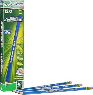 TICONDEROGA Erasable Checking Pencils with Eraser, Pre-Sharpened, Blue, Pack of 1 (12 ct)