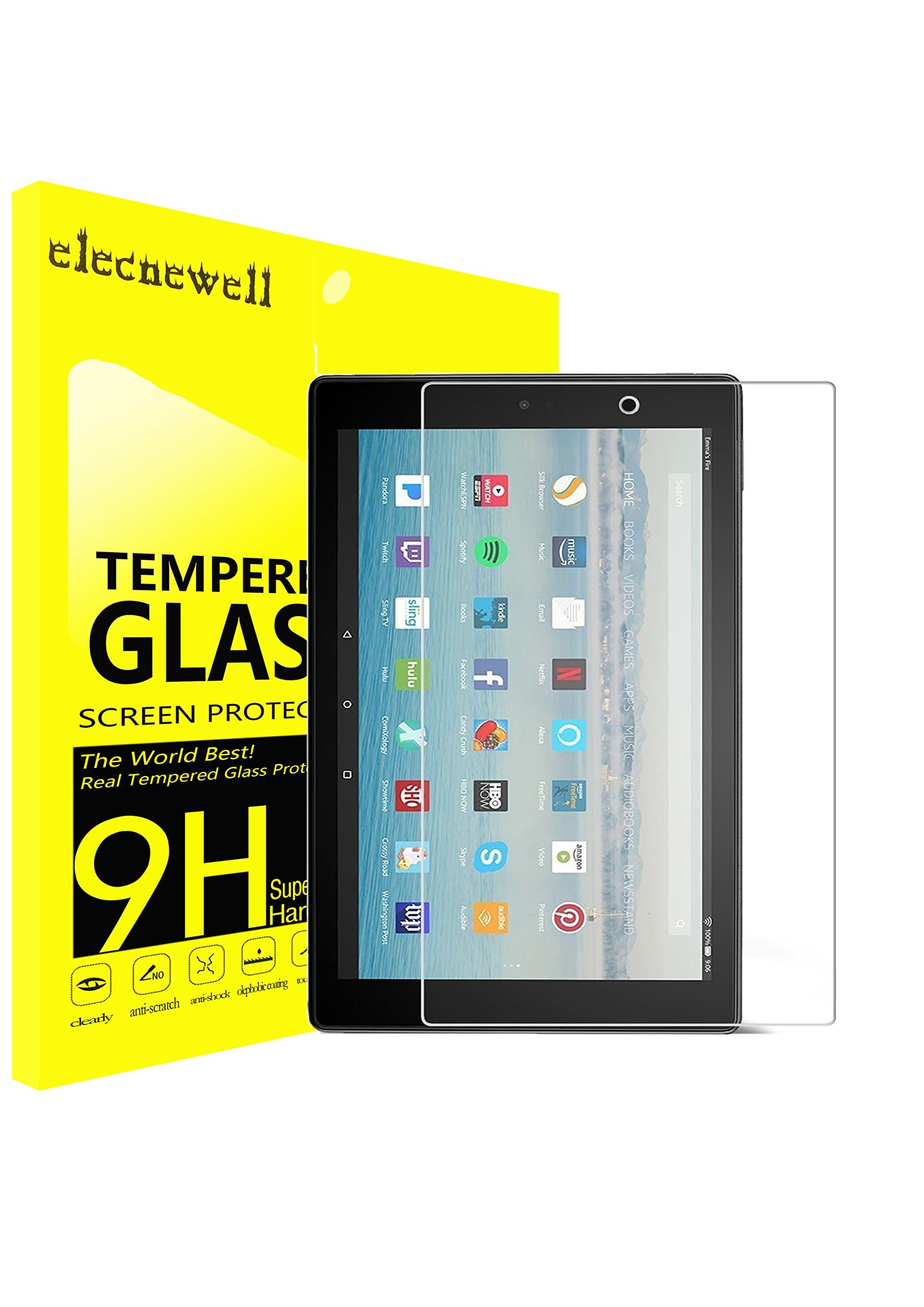 Fire HD 10 Screen Protector, NEWELL Tempered Glass Screen Protector for Fire HD 10 (2015 Released) 0.26mm Premium Bubble-free [ Anti-Scratch] [ Anti-Fingerprint ] Guard Cover