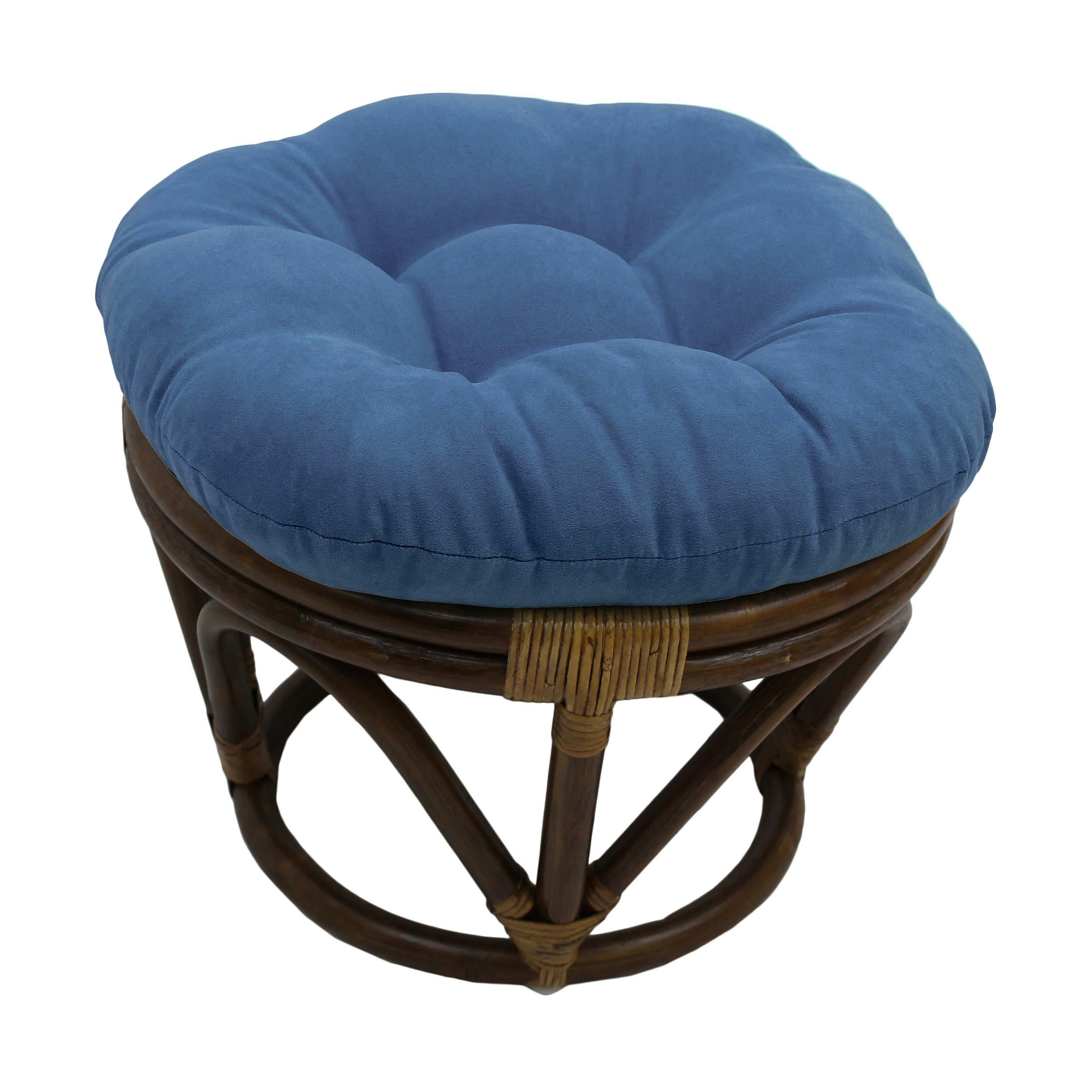 Blazing Needles Solid Microsuede Tufted Round Footstool Cushion, 18", Java