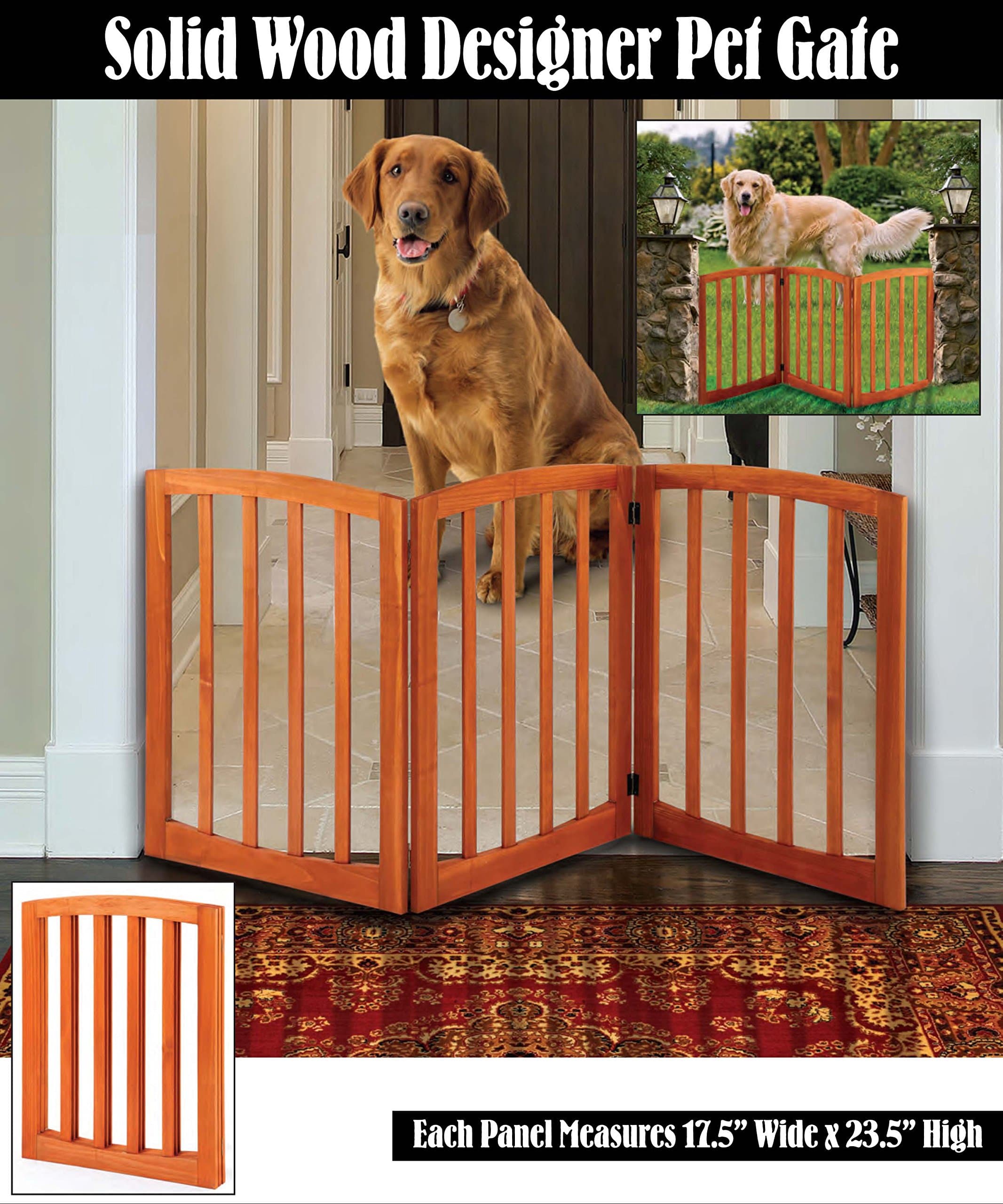 52" Arch Design Solid Wood 3 Panel Folding Pet Gate
