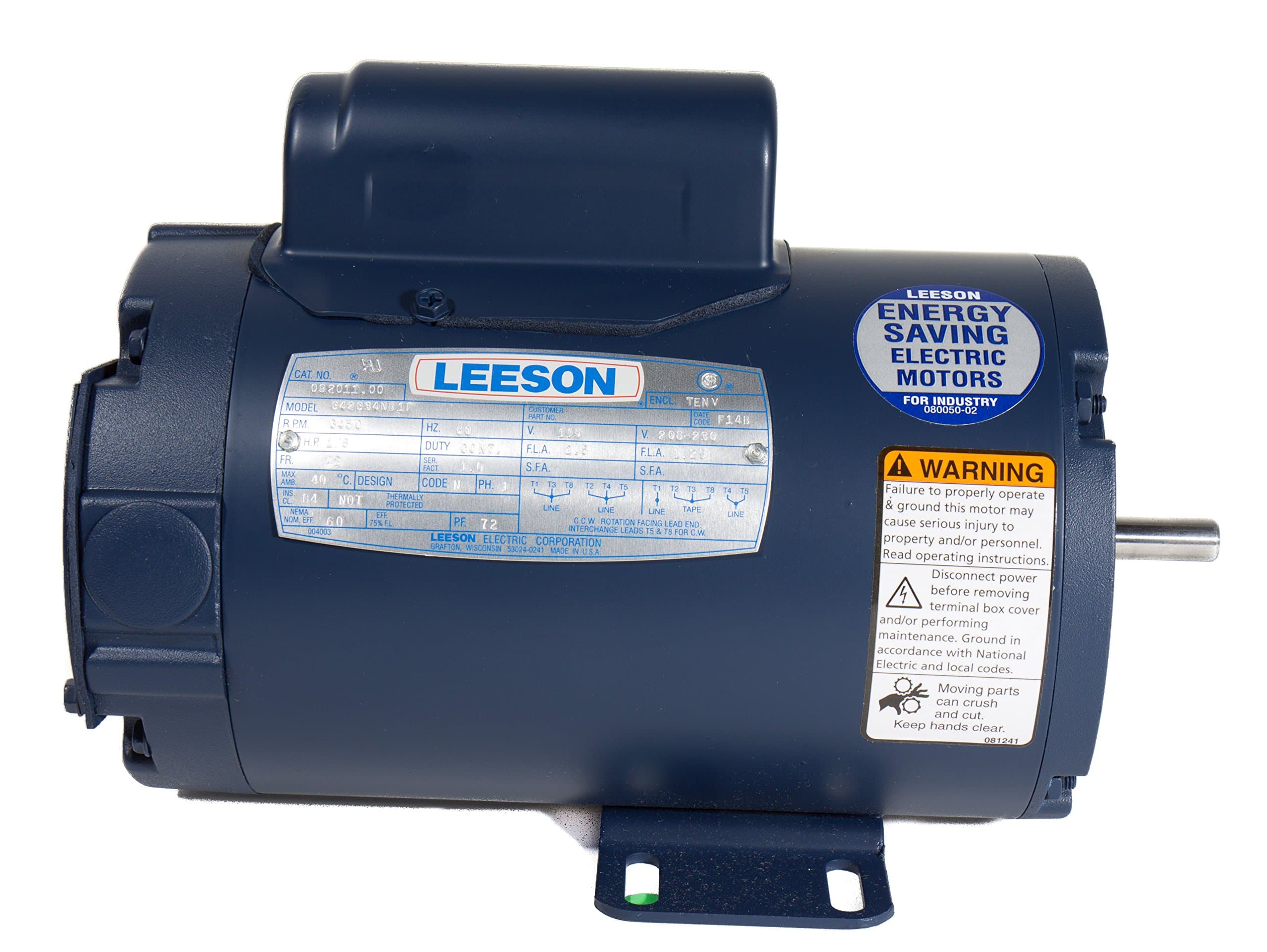 Leeson 116760.00 General Purpose Motor, 3 Phase, 56 Frame, Rigid Mounting, 2HP, 3600 RPM, 208-230/460V Voltage, 60/50Hz Fequency