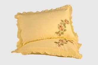 Cotton Embroidery Frill Pillow Cover Set of 6 (Size 27 * 17) (Beige Heavy Frill)