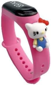 Digital Dial Waterproof Stylish & Fashionable Wrist Smart Watch LED Band for Kids, Colorful Cartoon for Boys & Girls (Removable Silicon Strap) (Dark Pink Hello Kitty)