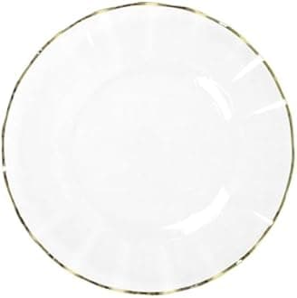 Efavormart 9" Salad Plates – Set of 10 Plastic Clear Round Disposable Plates with Gold Ruffled Rim – Elegant Appetizer & Dessert Plates for Weddings, Parties, Catering, and Formal Events