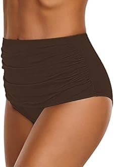 GRAPENT Women's High Waisted Swim Bottom Ruched Bikini Tankini Bottoms Tummy Control Swimsuit Briefs