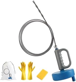 Pipe Cleaner, Wire, Rotary Type, Drainpipe, Drainage Gutter, 16.4 ft (5 m), Drain Gutters, Eliminates Clogging, Cleaning, Household Use, Commercial Cleaning Brush, Gloves, Storage Bag, Sponge Included
