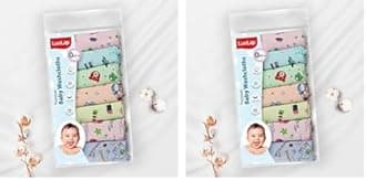 LuvLap Hosiery Cotton Cloth Premium Baby Washcloth for New Born, Washable, Reusable, Absorbent, Extra Soft Face Towels/Washcloth for Babies, Starfish Print, Pack of 14 Pcs, Multicolour