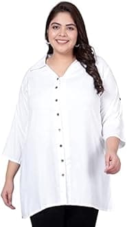 Indietoga Women's Plus Size Solid Rayon Longline Casual Shirts (XL to 10XL)