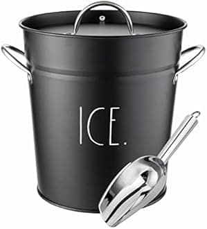 Rae Dunn Ice Bucket with Scoop - Stainless Steel Bucket with Handle, Lid and Ice Scooper - 4 Qt. Storage Bin for Ice Cubes for Bars, Parties, Backyard Barbeques, Picnics, and Camping (Black)