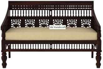 Solid Sheesham Wood Sofa Set for Living Room | Sofas | Wooden Sofa Set (Walnut & Cream, 3+1+1 Seater)