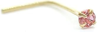 Gold Nose Stud 1.5mm Cubic Zirconia Stone Stud Piercing L Shape Post 24 Gauge (Light Pink)